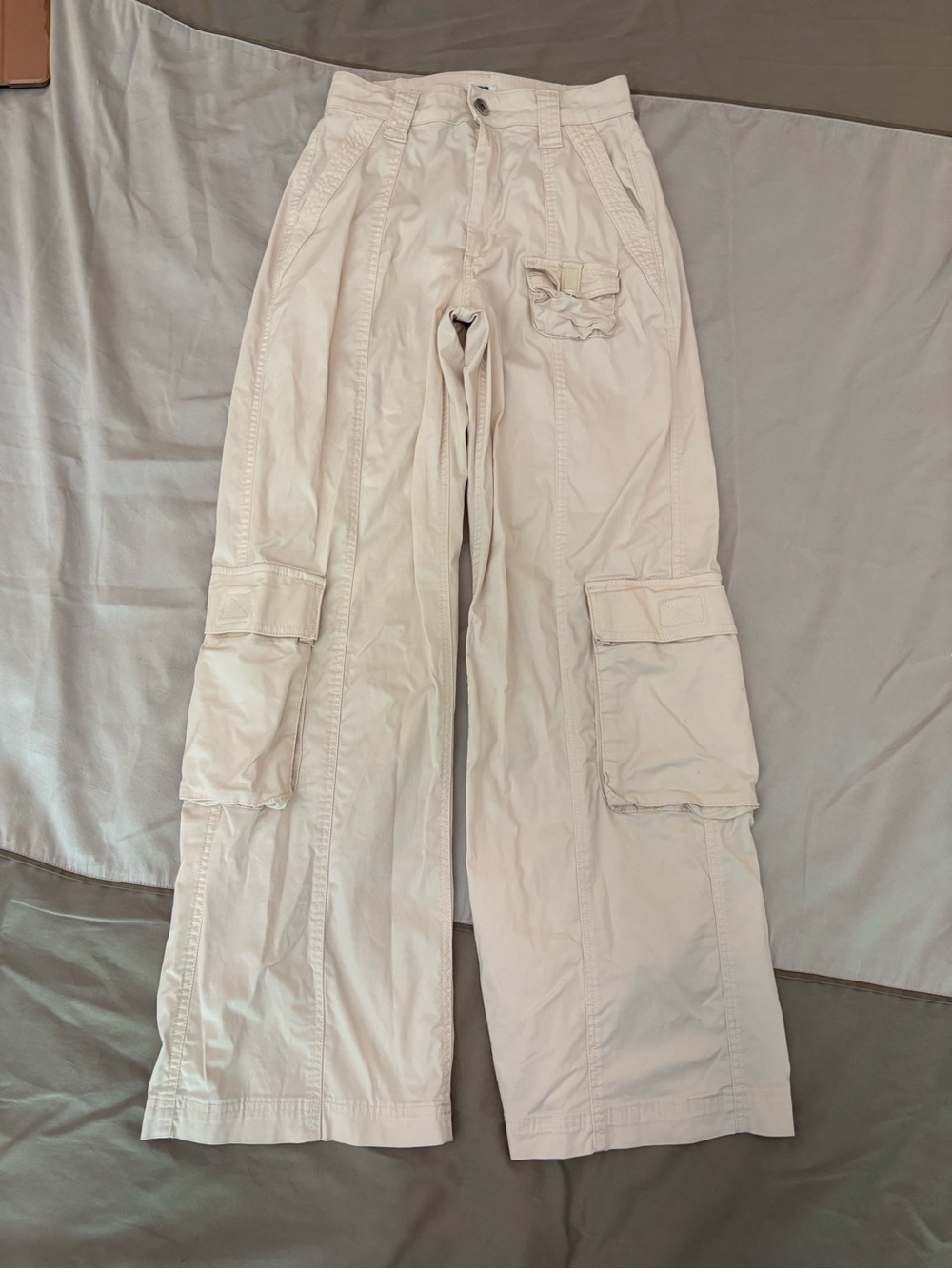 Cotton On Cream High Waisted Cargo Pants Baggy Utility Wide Leg Sz 2